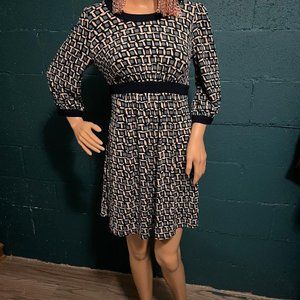 Blue and White Geometric Pattern Mini Dress by Forever Size Small